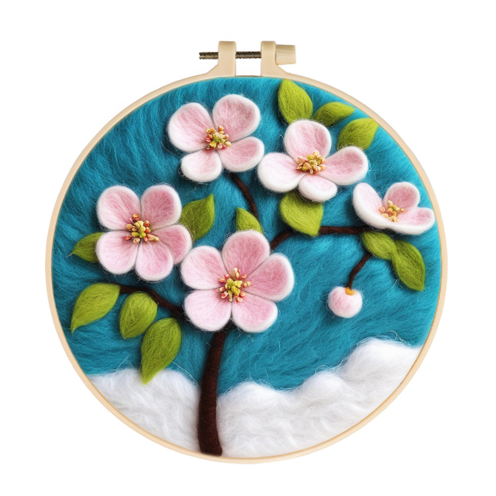 A Pink Cherry Blossom Tree Wool Needle Felting Painting Kit