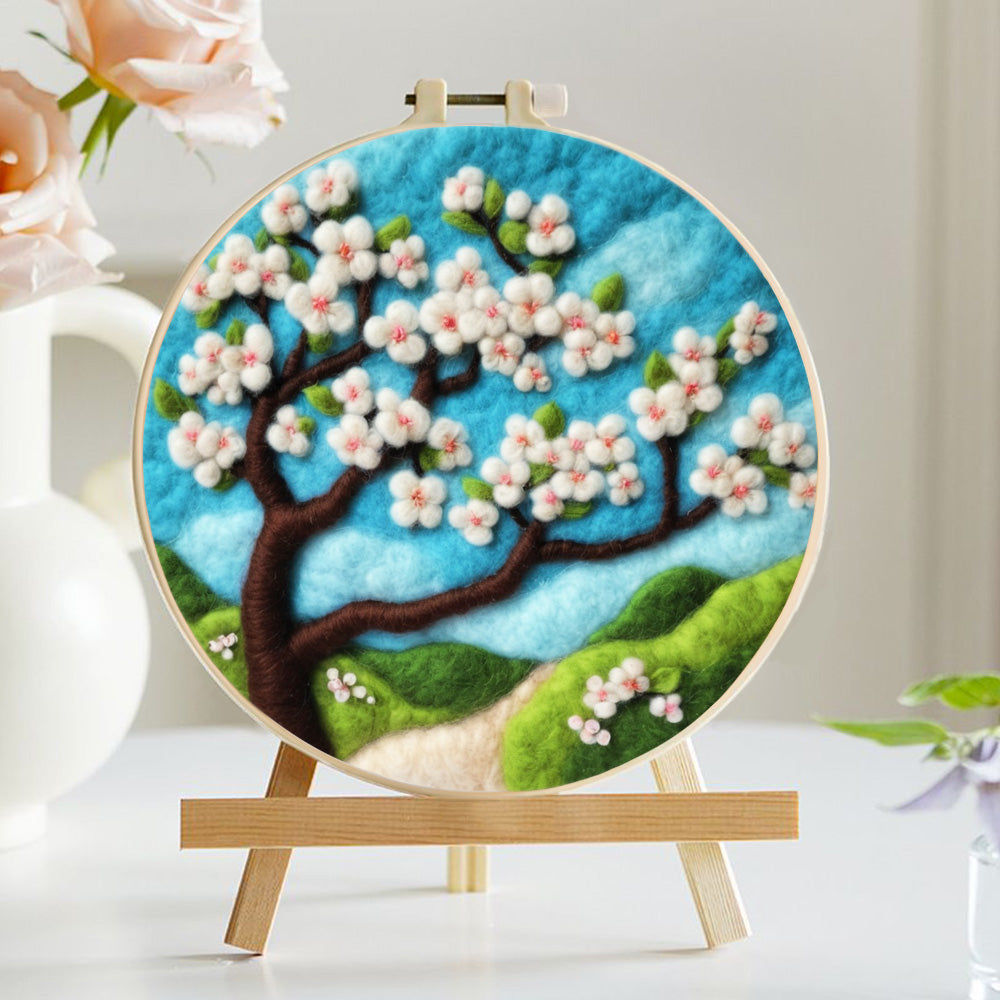 A Lush White Flowering Tree Wool Needle Felting Painting Kit