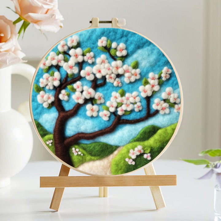 A Lush White Flowering Tree Wool Needle Felting Painting Kit