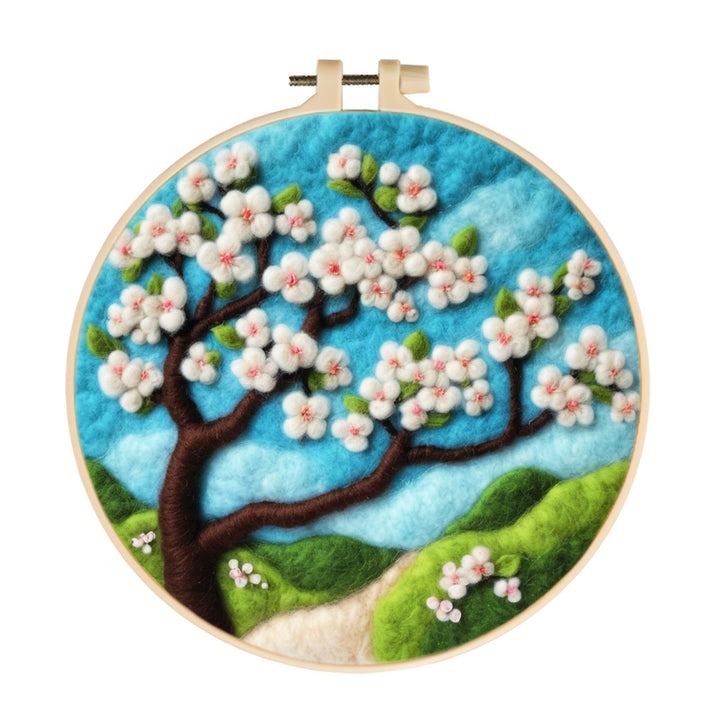 A Lush White Flowering Tree Wool Needle Felting Painting Kit