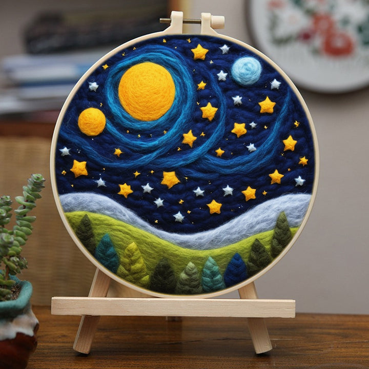 Hillside under the Starry Night Wool Needle Felting Painting Kit