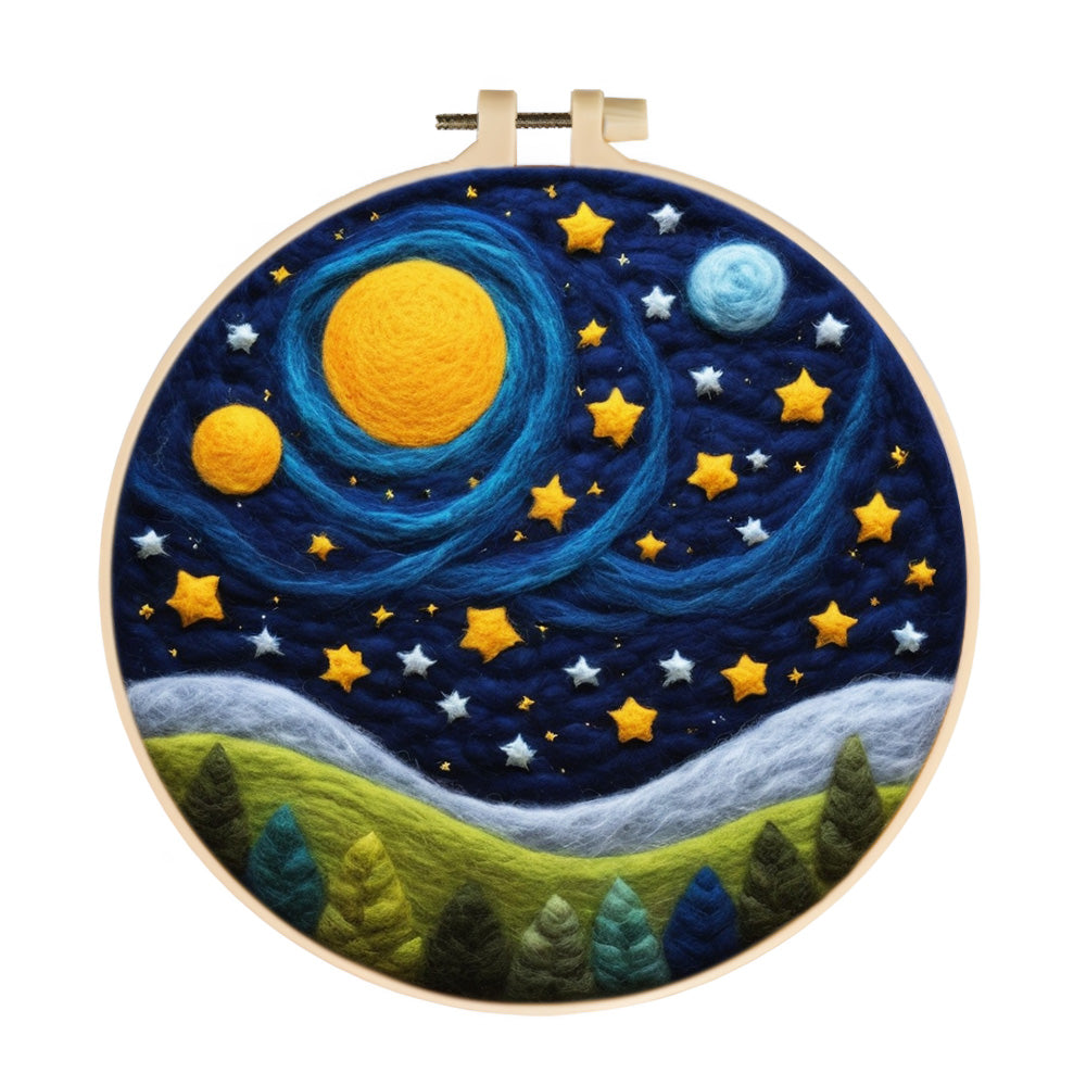 Hillside under the Starry Night Wool Needle Felting Painting Kit