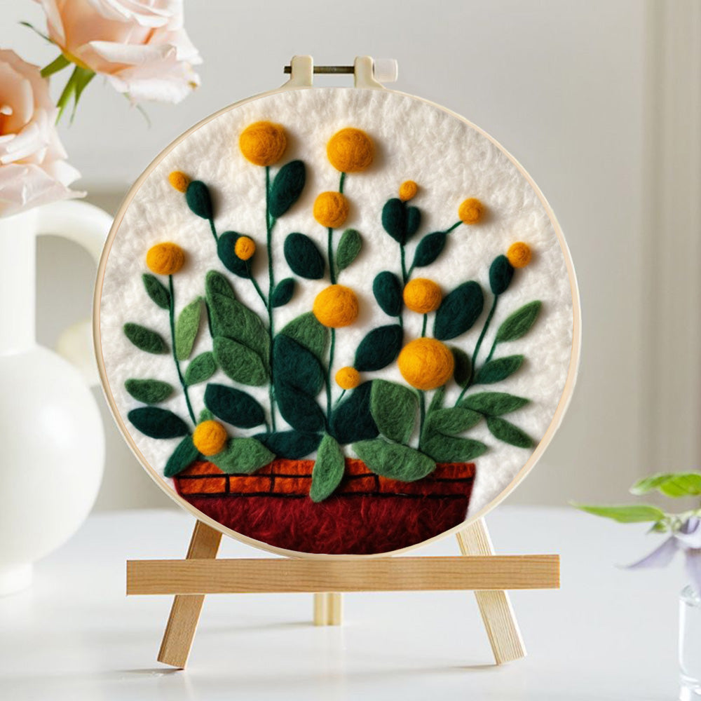 Yellow Flower Potted Plant Wool Needle Felting Painting Kit
