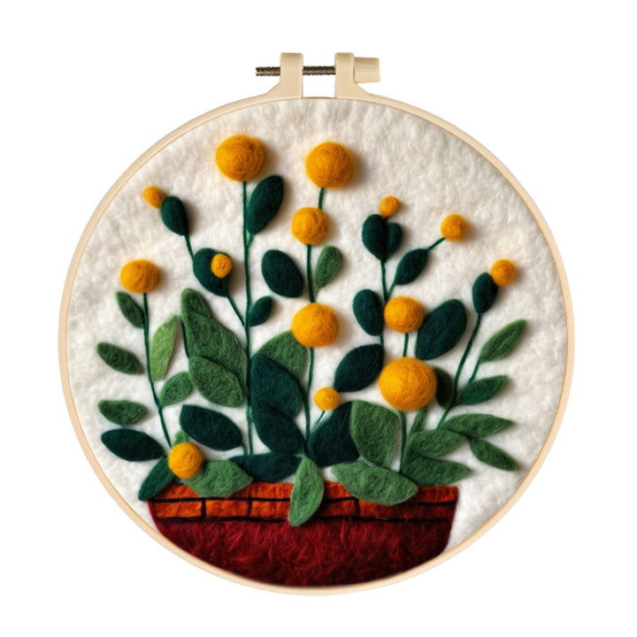 Yellow Flower Potted Plant Wool Needle Felting Painting Kit