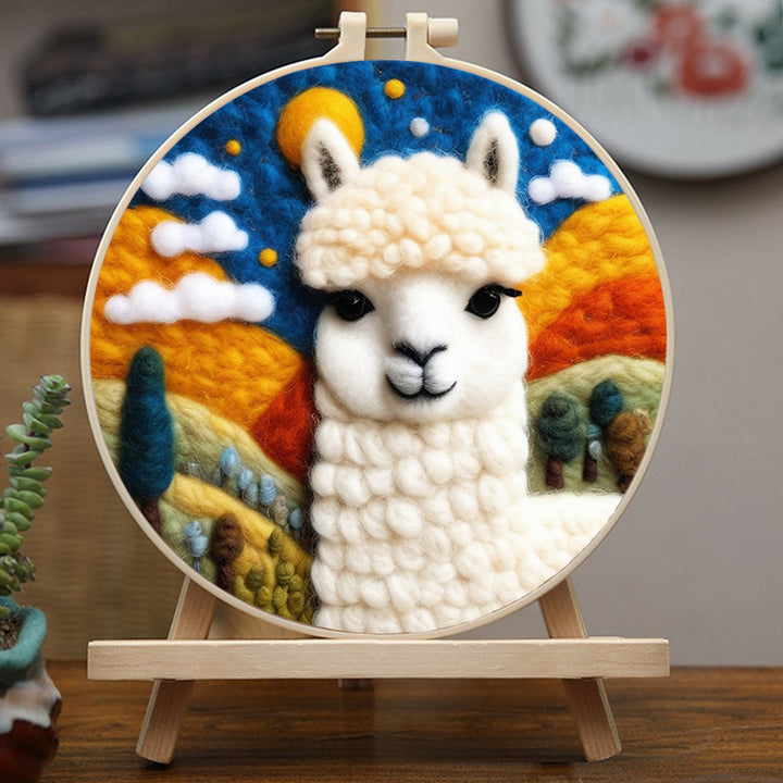 Smiling Alpaca and Sunny Hills Wool Needle Felting Painting Kit