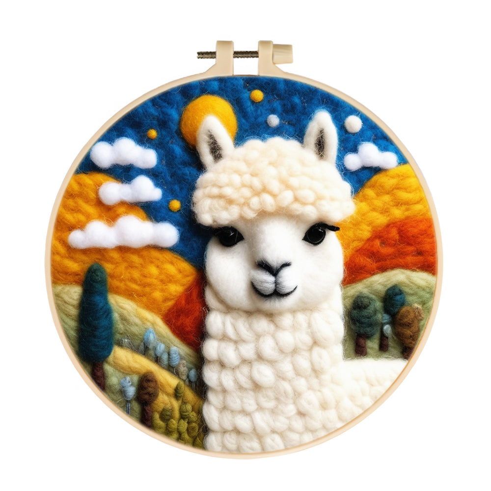 Smiling Alpaca and Sunny Hills Wool Needle Felting Painting Kit