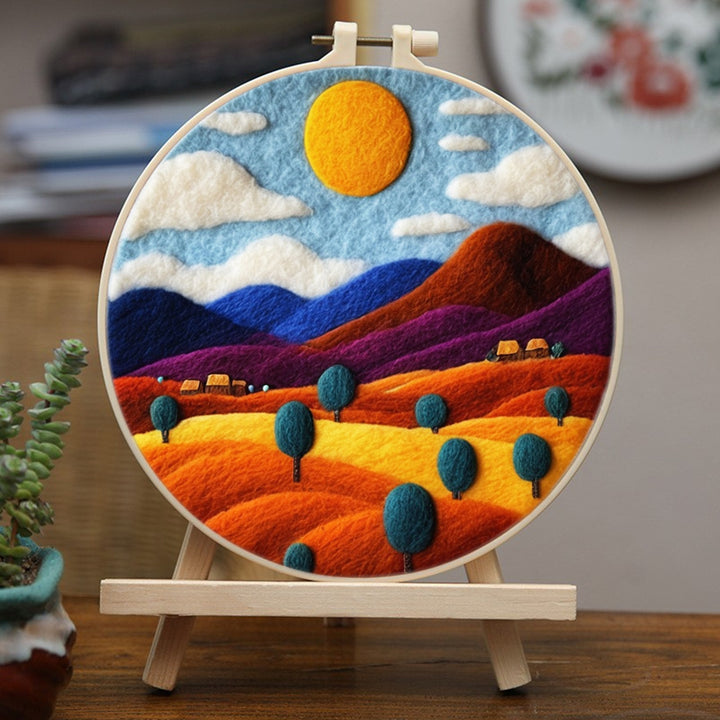 Colorful Mountains and Fields in Late Autumn Wool Needle Felting Painting Kit