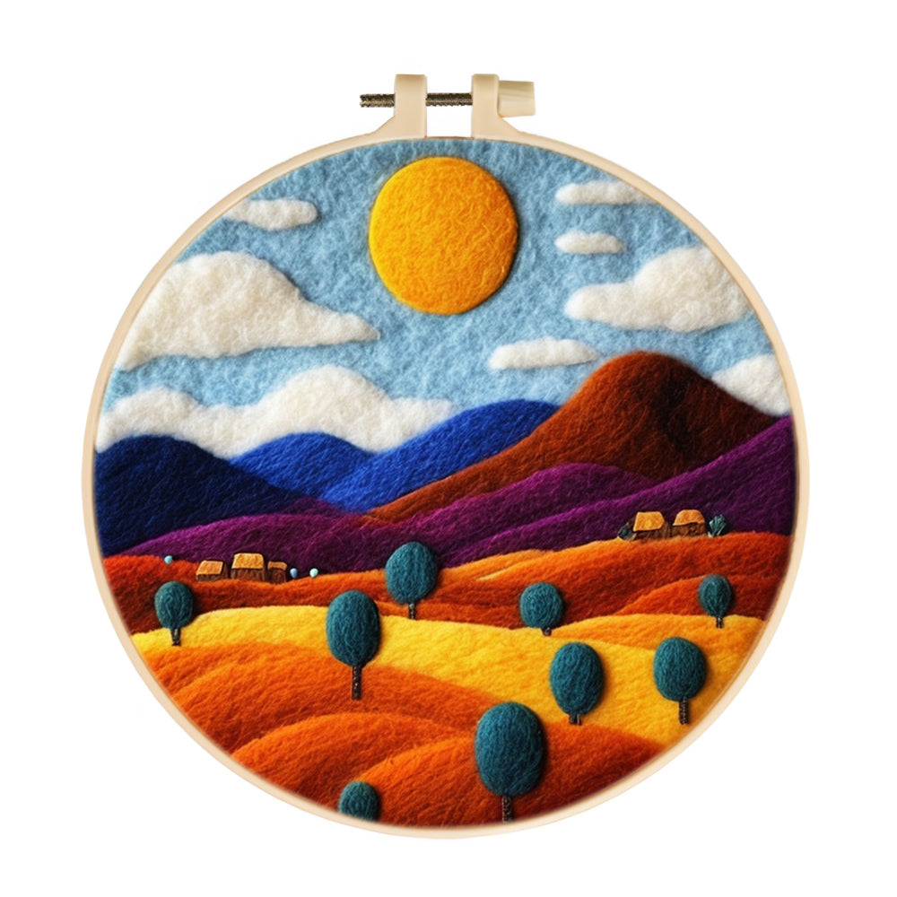 Colorful Mountains and Fields in Late Autumn Wool Needle Felting Painting Kit