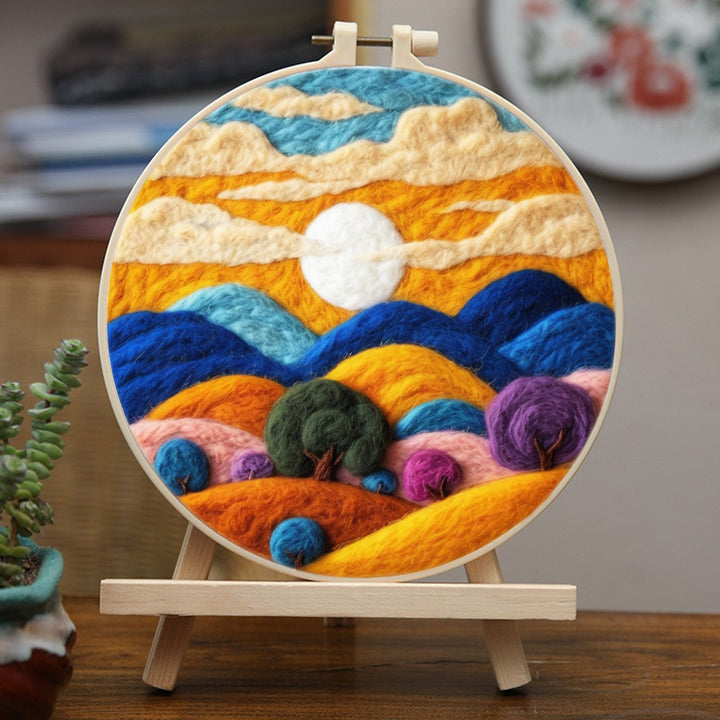 Colorful Mountains and Trees under the Sunlight Wool Needle Felting Painting Kit