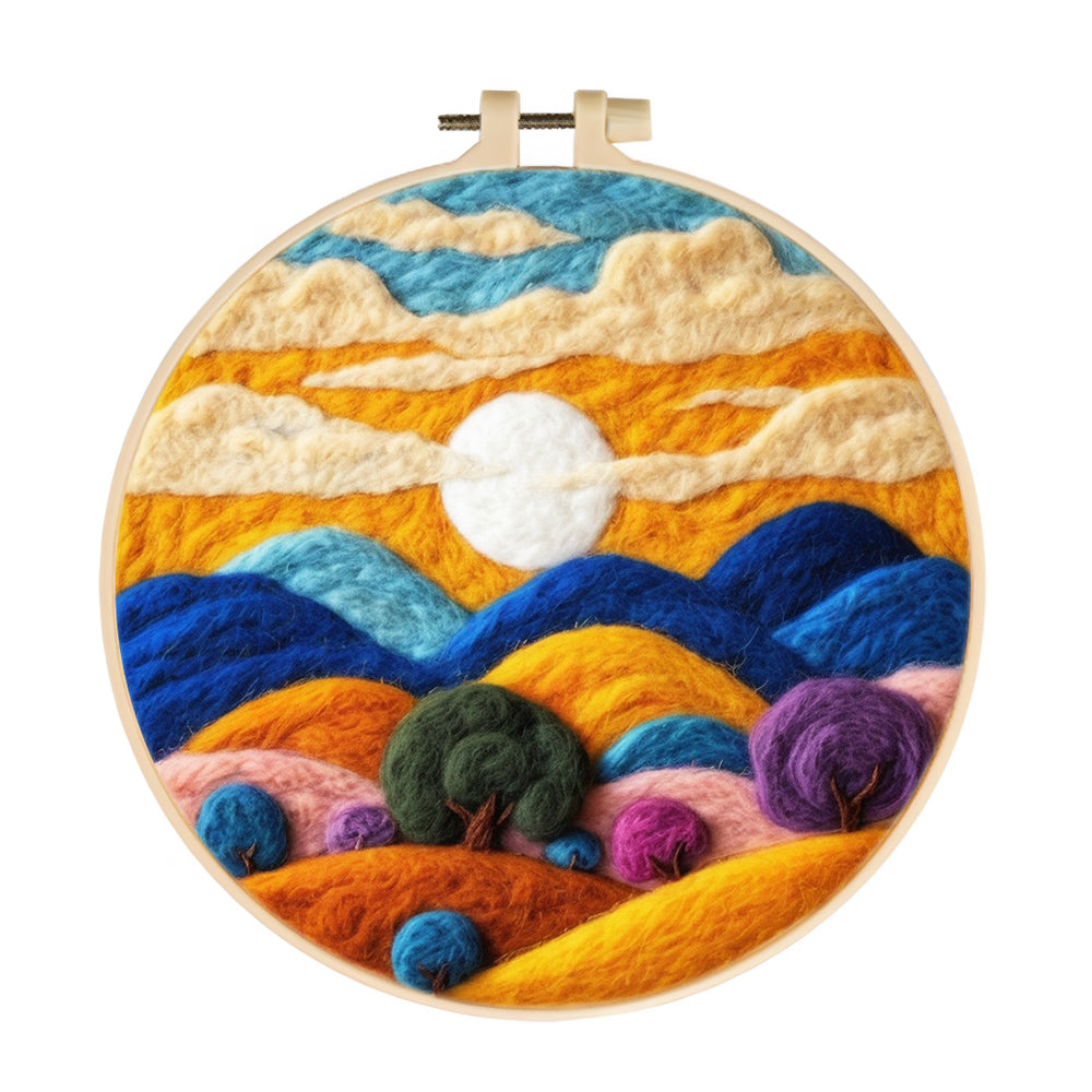 Colorful Mountains and Trees under the Sunlight Wool Needle Felting Painting Kit