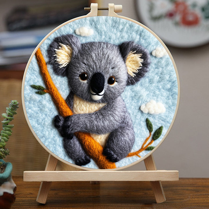 Koala on Branch under Clouds Wool Needle Felting Painting Kit