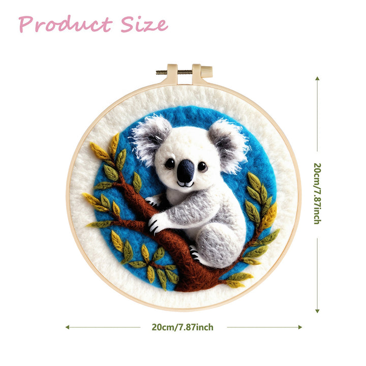 Smiling Koala among Green Leaves Wool Needle Felting Painting Kit