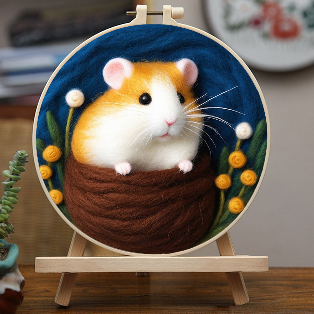Charming Hamster in Cozy Nest Wool Needle Felting Painting Kit