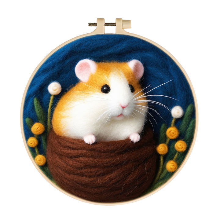 Charming Hamster in Cozy Nest Wool Needle Felting Painting Kit