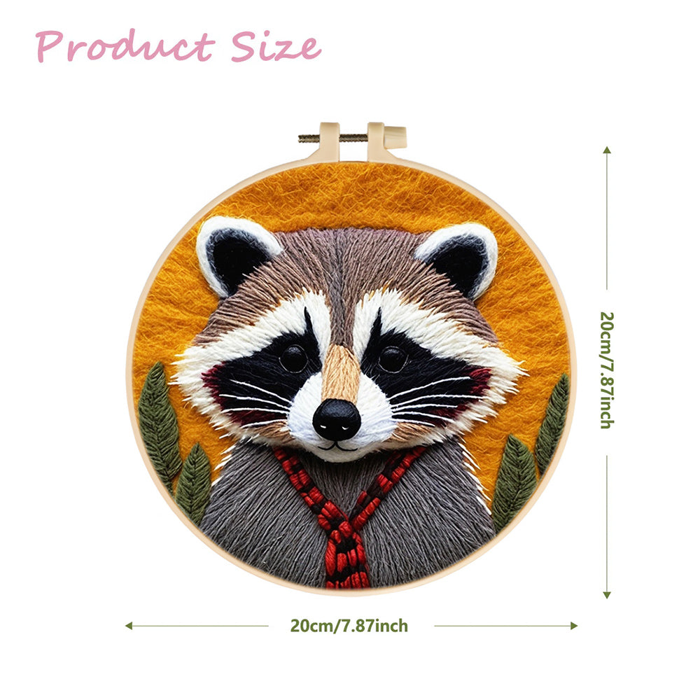 Cute Raccoon Wearing Red Scarf Wool Needle Felting Painting Kit