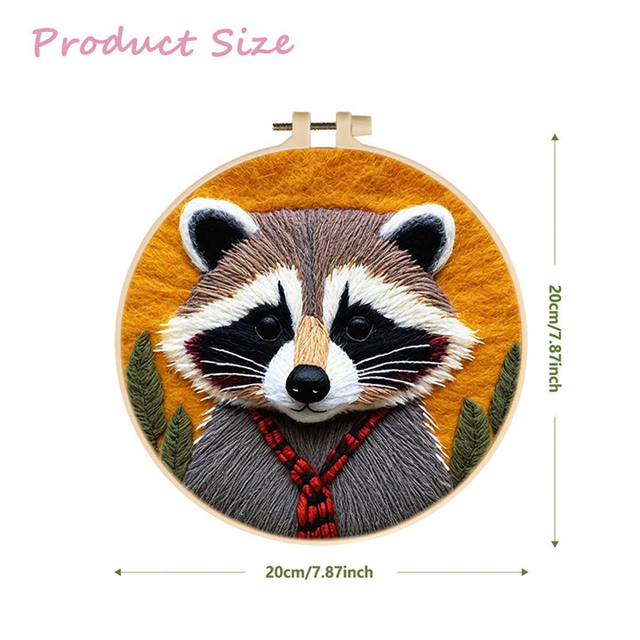 Cute Raccoon Wearing Red Scarf Wool Needle Felting Painting Kit