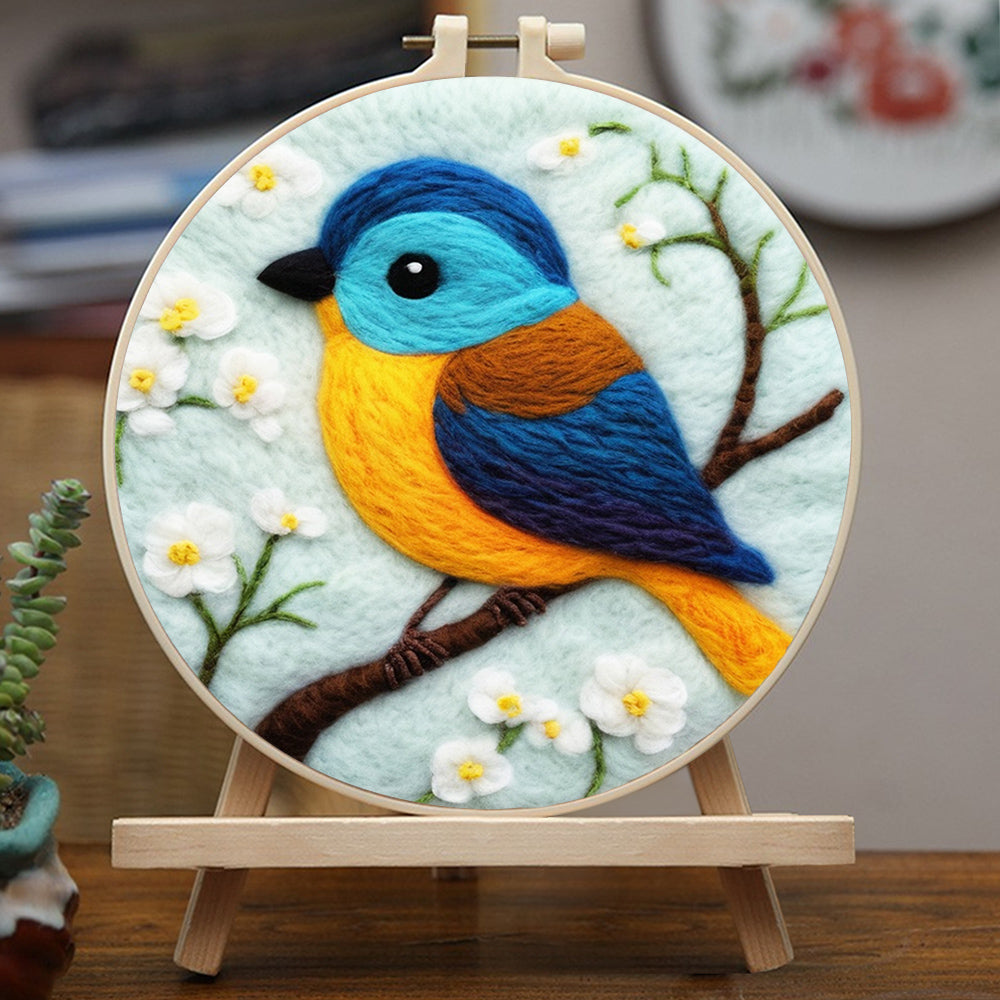 Bright Blue and Yellow Bird Wool Needle Felting Painting Kit