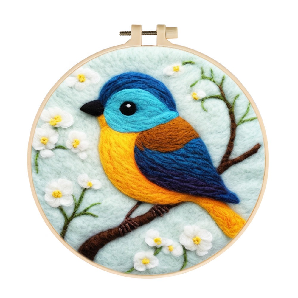 Bright Blue and Yellow Bird Wool Needle Felting Painting Kit