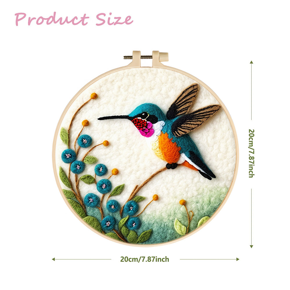 Small Hummingbird among Blue Flowers Wool Needle Felting Painting Kit