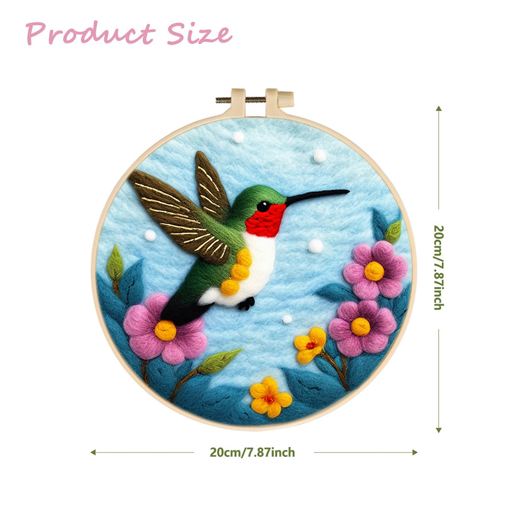 Flying Hummingbird over Floral Scene Wool Needle Felting Painting Kit