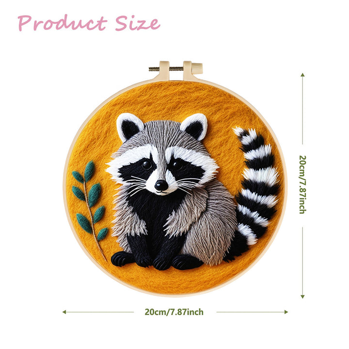 Cute Raccoon with Striped Tail Wool Needle Felting Painting Kit
