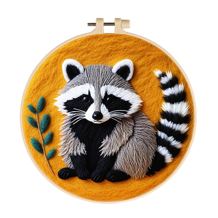 Cute Raccoon with Striped Tail Wool Needle Felting Painting Kit
