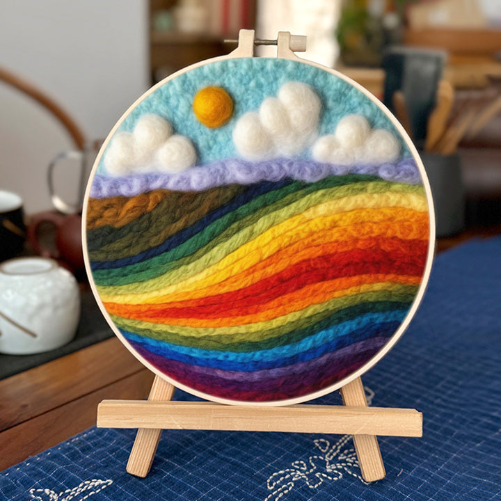 Rainbow Hillside under White Clouds Wool Needle Felting Painting Kit