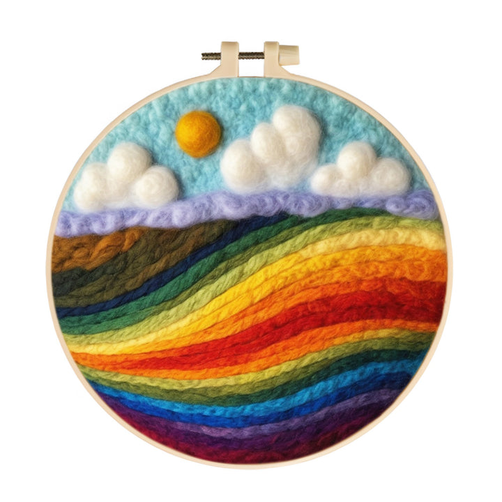 Rainbow Hillside under White Clouds Wool Needle Felting Painting Kit