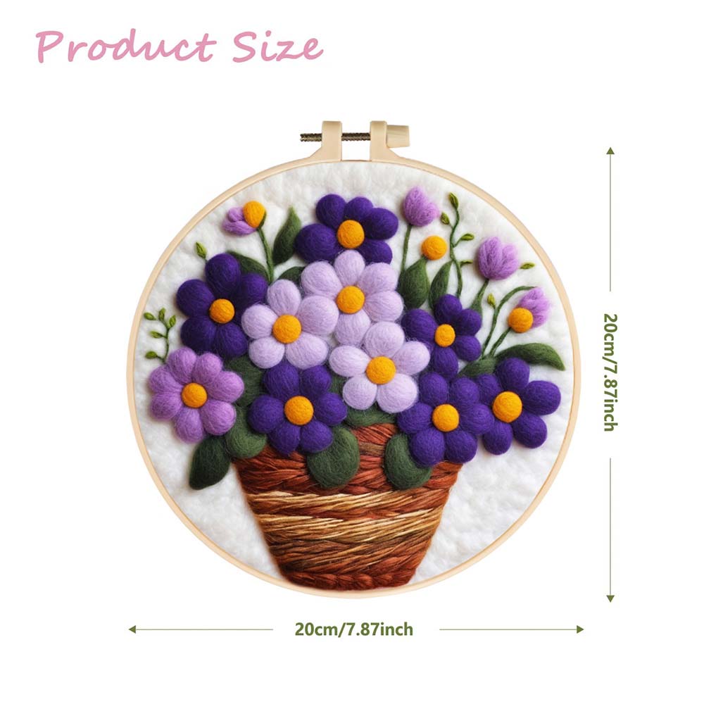 Purple Flowers in the Basket Wool Needle Felting Painting Kit
