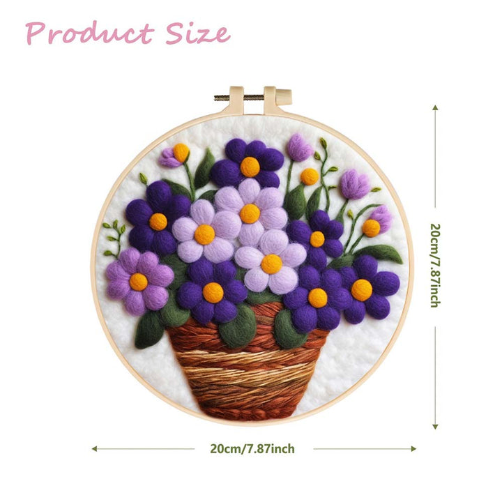 Purple Flowers in the Basket Wool Needle Felting Painting Kit