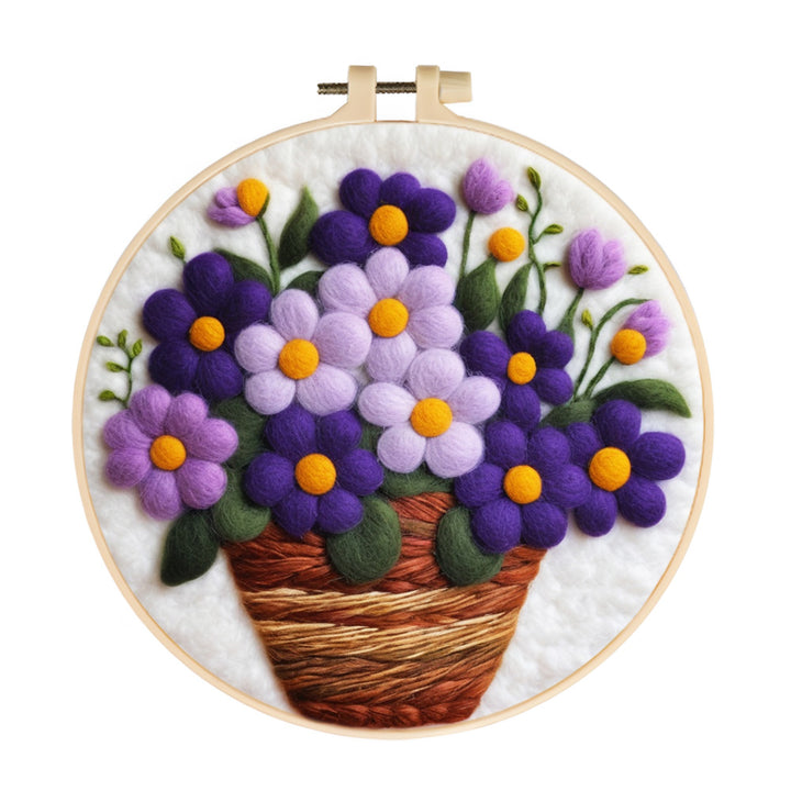 Purple Flowers in the Basket Wool Needle Felting Painting Kit