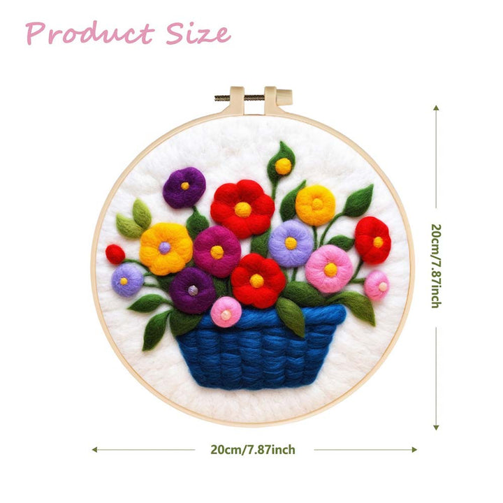 Colorful Flowers in a Blue Basket Wool Needle Felting Painting Kit