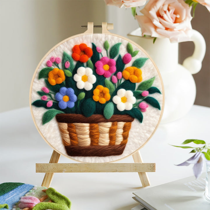 Colorful Flowers in the Basket Wool Needle Felting Painting Kit
