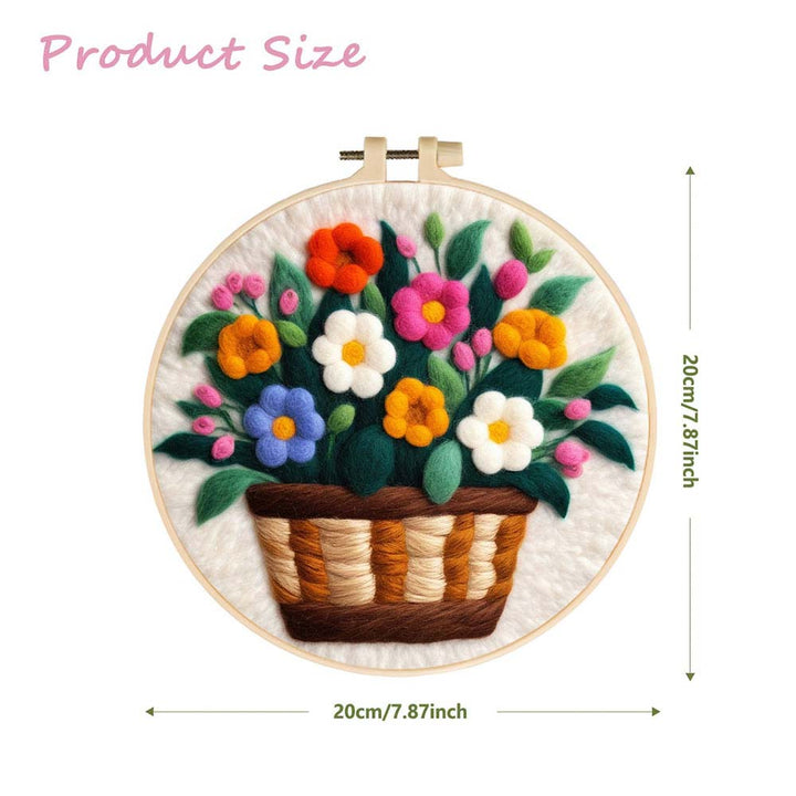 Colorful Flowers in the Basket Wool Needle Felting Painting Kit