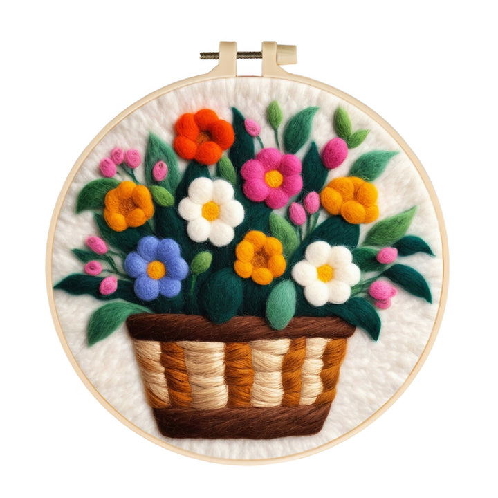 Colorful Flowers in the Basket Wool Needle Felting Painting Kit