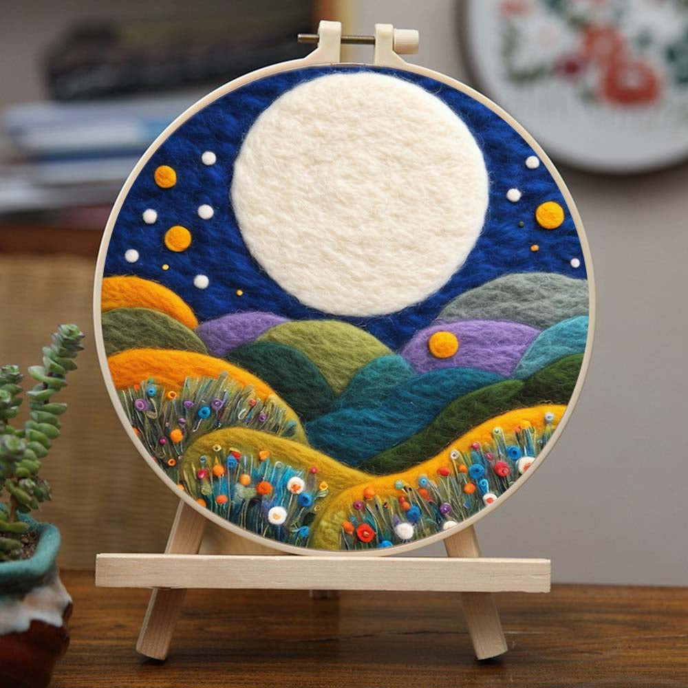 Flower Valley under the Full Moon Wool Needle Felting Painting Kit