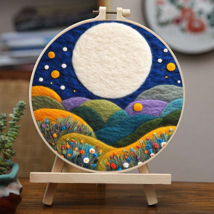 Flower Valley under the Full Moon Wool Needle Felting Painting Kit