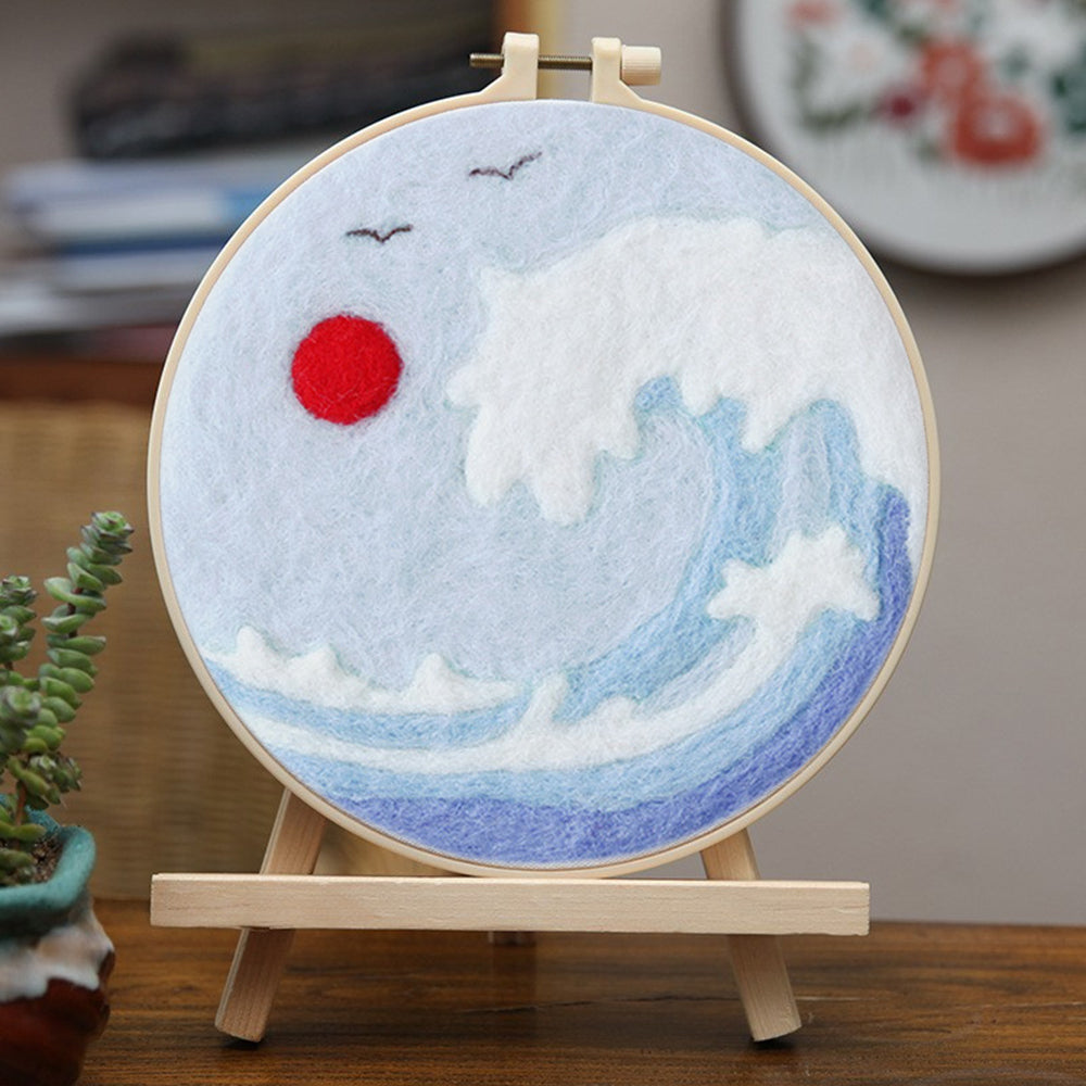 Waves and the Red Sun Wool Needle Felting Painting Kit