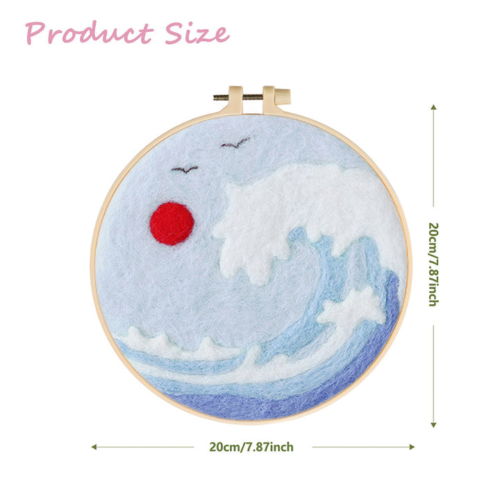 Waves and the Red Sun Wool Needle Felting Painting Kit