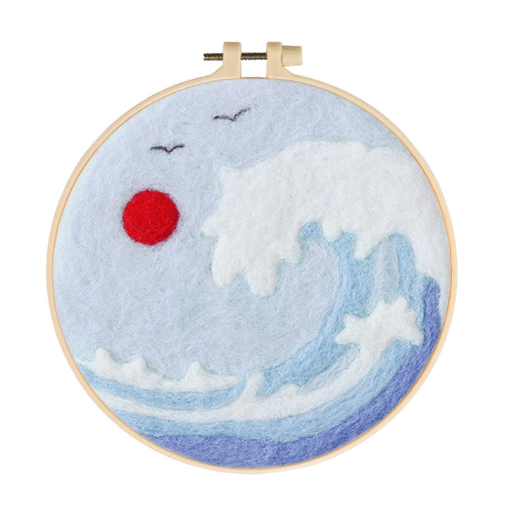 Waves and the Red Sun Wool Needle Felting Painting Kit