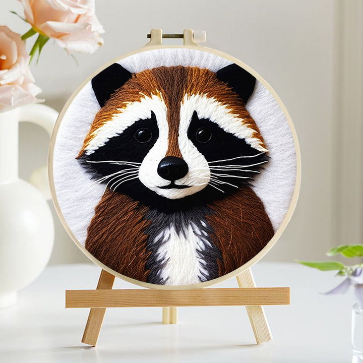 Cute Raccoon with Facial Markings Wool Needle Felting Painting Kit