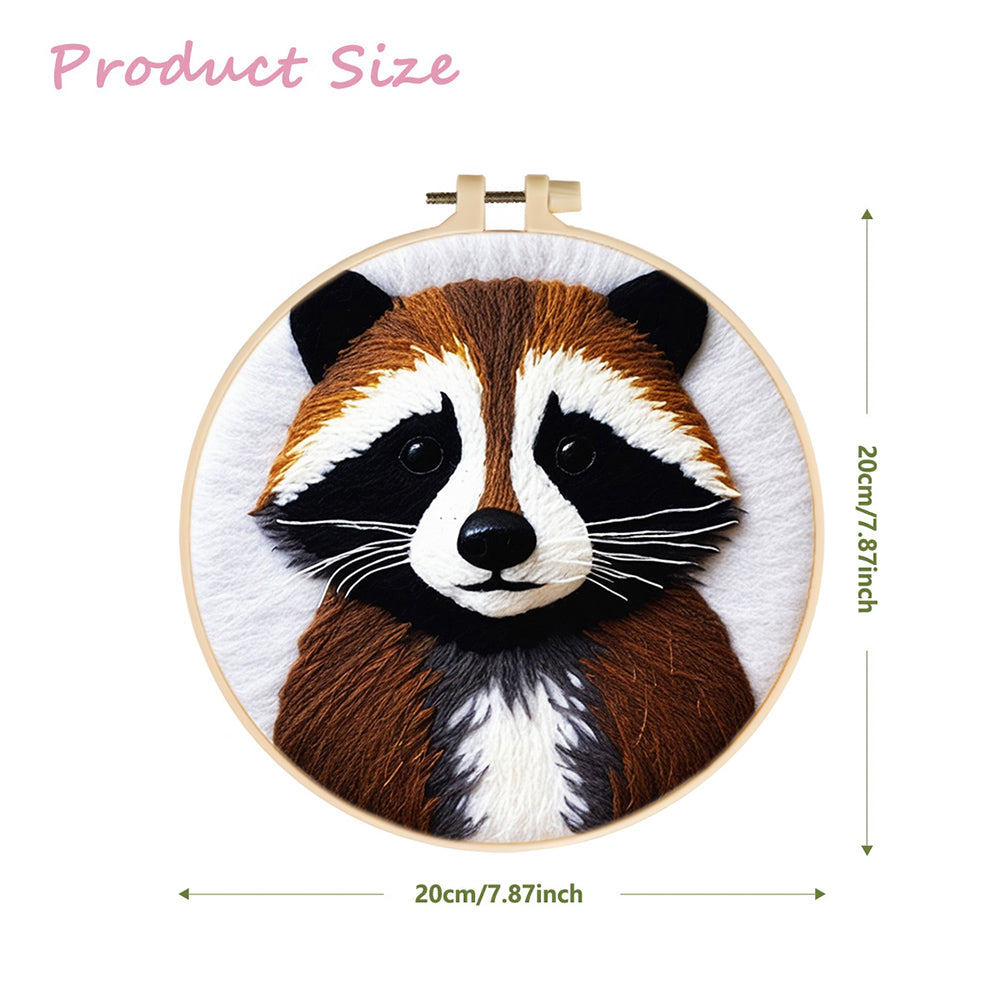 Cute Raccoon with Facial Markings Wool Needle Felting Painting Kit
