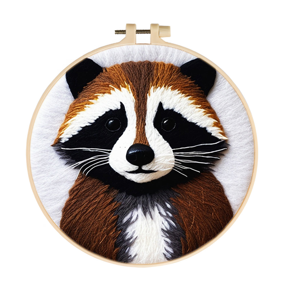 Cute Raccoon with Facial Markings Wool Needle Felting Painting Kit