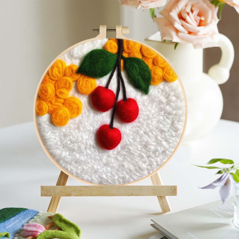Red Cherries and Yellow Roses Wool Needle Felting Painting Kit