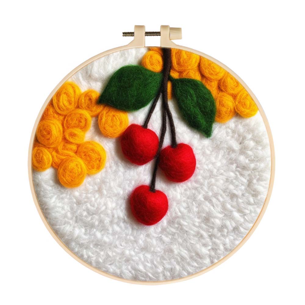 Red Cherries and Yellow Roses Wool Needle Felting Painting Kit
