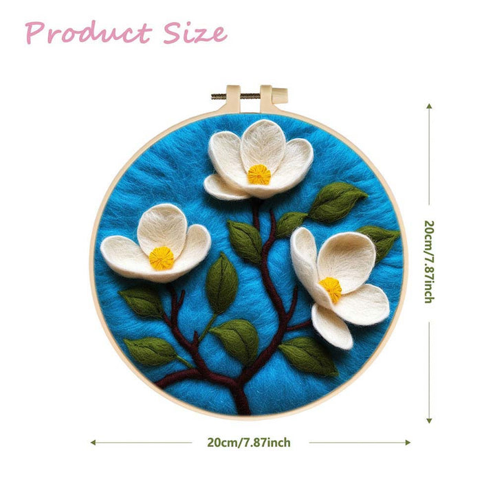 Pure White Magnolia Flowers Wool Needle Felting Painting Kit