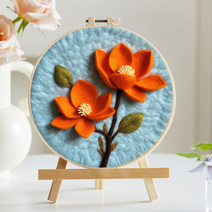 Two Orange Flowers Wool Needle Felting Painting Kit