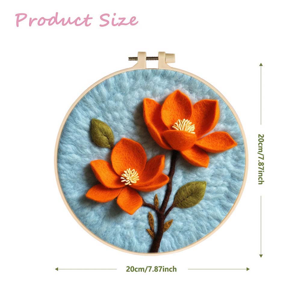 Two Orange Flowers Wool Needle Felting Painting Kit