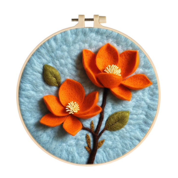 Two Orange Flowers Wool Needle Felting Painting Kit