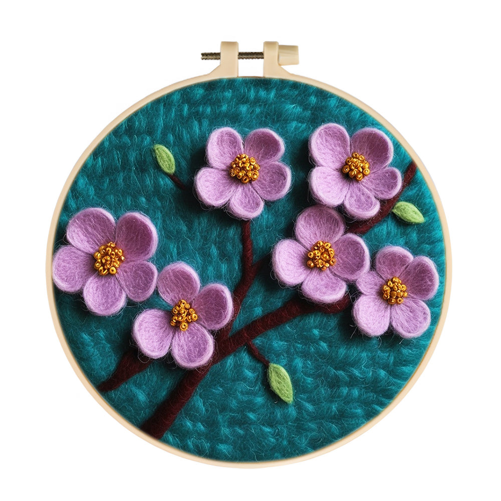 Peach Blossoms in Gentle Spring Wool Needle Felting Painting Kit